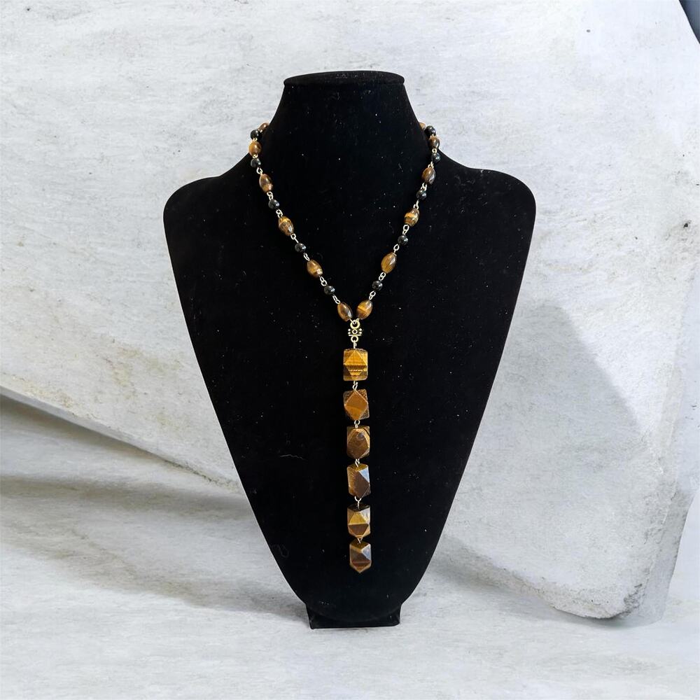 Tiger Eye Oracle Necklace Repurposed Vintage Material – Handmade Jewelry